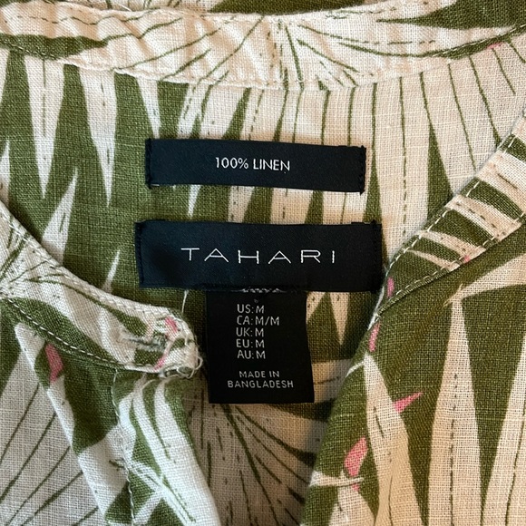 Tahari 100% linen floral sleeveless button down blouse medium - Picture 5 of 6